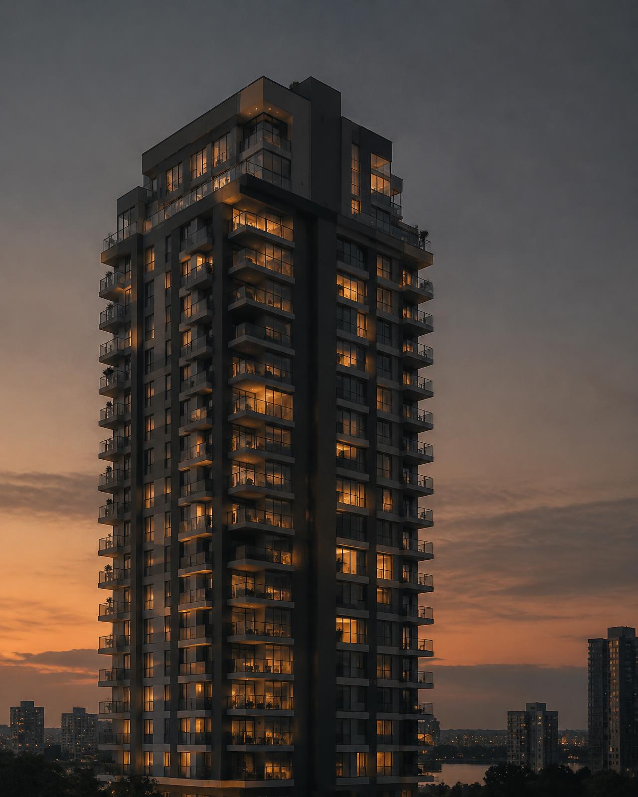 Residential tower at dusk